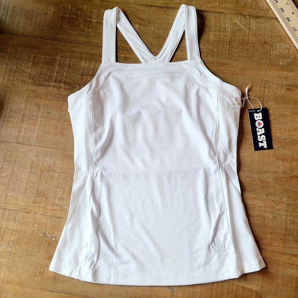 BOAST Women's White Racerback‎ Tennis Top Athletic XS $60 NEW